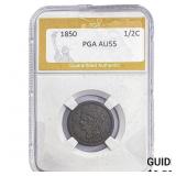 1850 Braided Hair Half Cent PGA AU55
