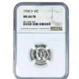 1938-D Mercury Silver Dime NGC MS66 FB