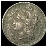 1867 Nickel Three-Cent Piece CHOICE AU