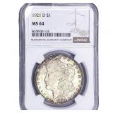 1921-D Morgan Silver Dollar NGC MS64