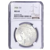 1926 Silver Peace Dollar NGC MS64