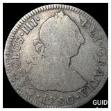 1780 Mexico Silver 2 Reales ABOUT UNCIRCULATED