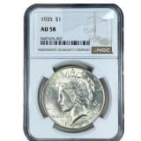 1935 Silver Peace Dollar NGC AU58