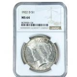 1922-D Silver Peace Dollar NGC MS64