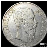1867 Mexico Maximilian I Silver 1 Peso NEARLY UNCI