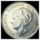 1928 Netherlands .2315oz Silver Gulden NEARLY UNCI