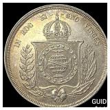 1863 Brazil Silver 500 Reis CLOSELY UNCIRCULATED