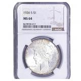 1926-S Silver Peace Dollar NGC MS64