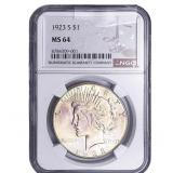 1923-S Silver Peace Dollar NGC MS64