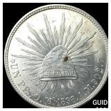 1898 Mexico Silver 1 Peso NEARLY UNCIRCULATED