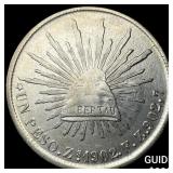 1902 Mexico Silver 1 Peso NEARLY UNCIRCULATED