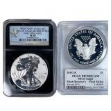 [2 Coins] 2013,2015-W Silver Eagle NGC,PCGS PR,PF7