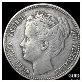 1900 Curacao Silver 1/4 Gulden NEARLY UNCIRCULATED