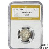 1913-D Buffalo Nickel PGA MS64 Type 2