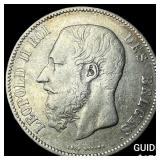 1871 Belgium Silver 5 Francs NEARLY UNCIRCULATED