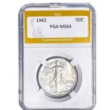 1942 Walking Liberty Half Dollar PGA MS64