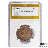 1851 Braided Hair Large Cent PGA MS62+ BN