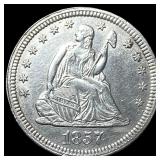 1857 Silver Seated Liberty Quarter CHOICE AU