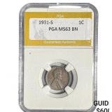 1931-S Wheat Cent PGA MS63 BN