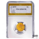 1874 Indian Head Cent PGA MS64 RB