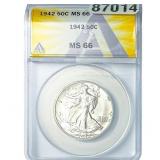 1942 Walking Liberty Half Dollar ANACS MS66