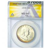 1948 Franklin Half Dollar ANACS MS64 FBL