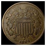 1864 Bronze Two-Cent Piece NEARLY UNCIRCULATED