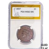 1837 Coronet Head Large Cent PGA MS63 BN