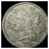 1866 Nickel Three-Cent Piece NEARLY UNCIRCULATED