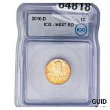 2010-D Lincoln Shield Penny ICG MS67 RD