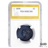 1836 Coronet Head Large Cent PGA MS63 BN