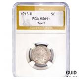 1913-D Buffalo Nickel PGA MS64+ Type 2