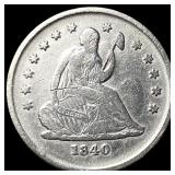 1840-O Silver Seated Liberty Quarter ABOUT UNCIRCU