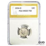 1934-D Mercury Silver Dime PGA MS65 FSB