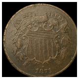 1871 Two-Cent Piece NEARLY UNCIRCULATED