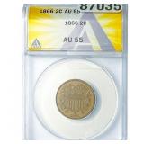 1866 2C Shield ANACS AU55