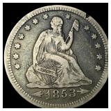 1853 Arrows/Rays Seated Liberty Silver  Quarter A