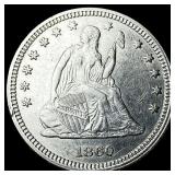 1860 Seated Liberty Quarter NEARLY UNCIRCULATED