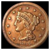 1854 Braided Hair Large Cent CLOSELY UNCIRCULATED
