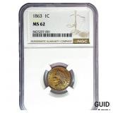 1863 Indian Head Cent NGC MS62