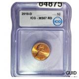 2010-D Lincoln Shield Penny ICG MS67 RD