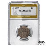 1865 Two Cent Piece PGA MS63 RB
