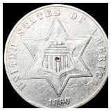 1860 Silver Three-Cent Piece NEARLY UNCIRCULATED