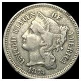 1874 Nickel Three-Cent Piece ABOUT UNCIRCULATED