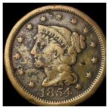 1854 Braided Hair Large Cent NICELY  CIRCULATED