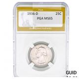 1936-D Washington Silver Quarter PGA MS65