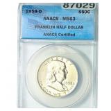 1958-D Franklin Half Dollar ANACS MS63