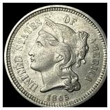 1865 Nickel Three-Cent Piece NEARLY UNCIRCULATED