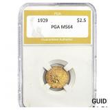 1929 $2.50 Gold Quarter Eagle PGA MS64