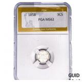 1858 Silver Three Cent PGA MS62